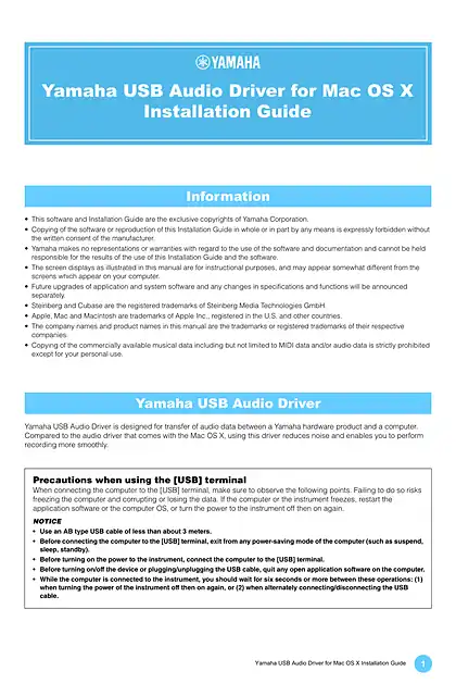 yamaha雅马哈USB Audio Driver for Mac OS X Installation Guide
